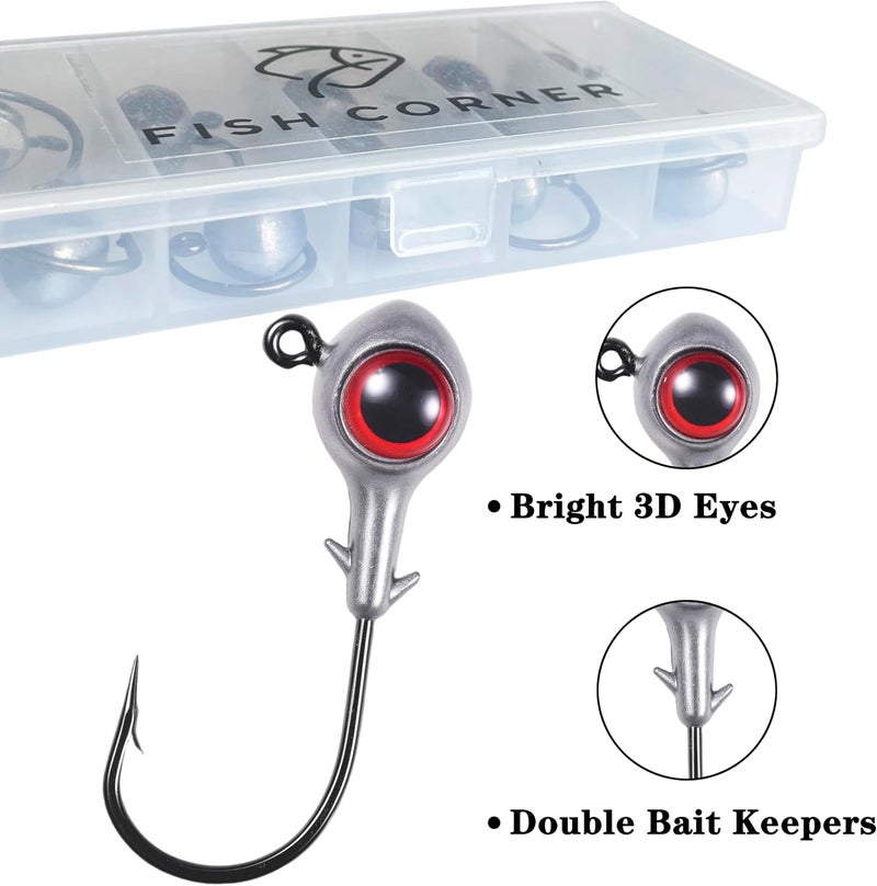 FISHCORNER Fishing Jig Head Oversized 3D Eyes Jigheads Swimbait Jig Heads for Fishing Saltwater Freshwater Bass Trout Walleye Redfish Striper 1/8oz 3/16oz 1/4oz 3/8oz - Image 4